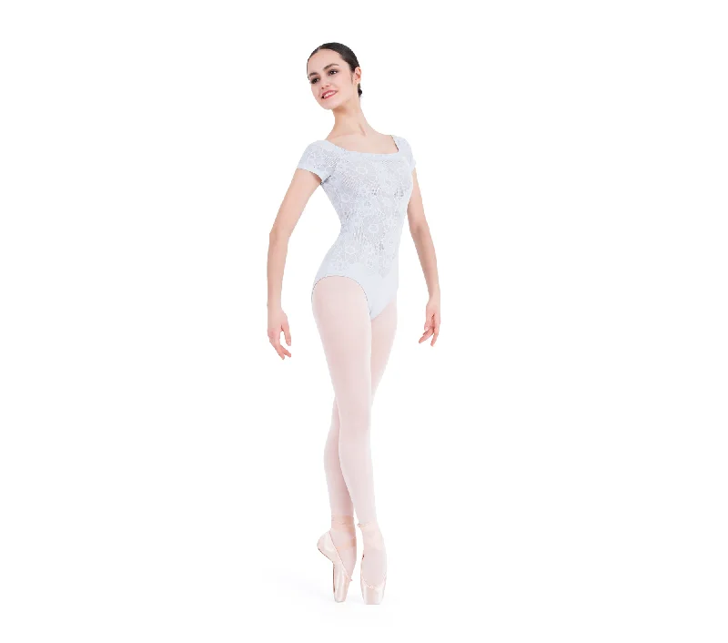 Short-sleeved lace leotard