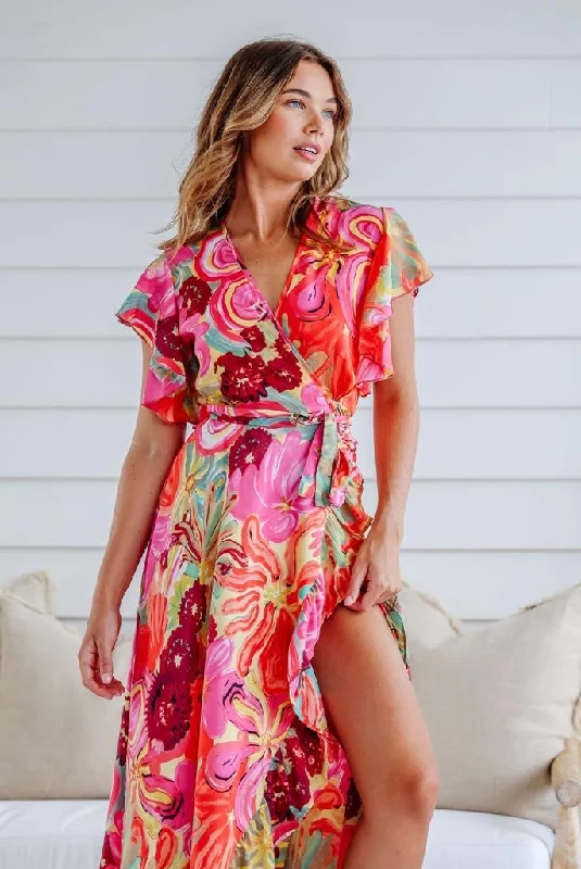 Silky Boho Summertime Long Wrap Boho Dress