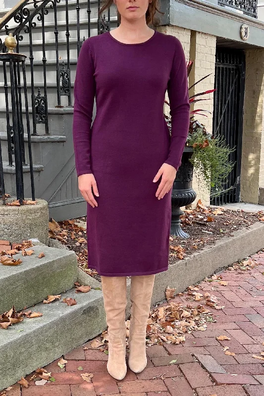 THE QUINN EVERYDAY SCOOP NECK SWEATER DRESS IN DK PURPLE