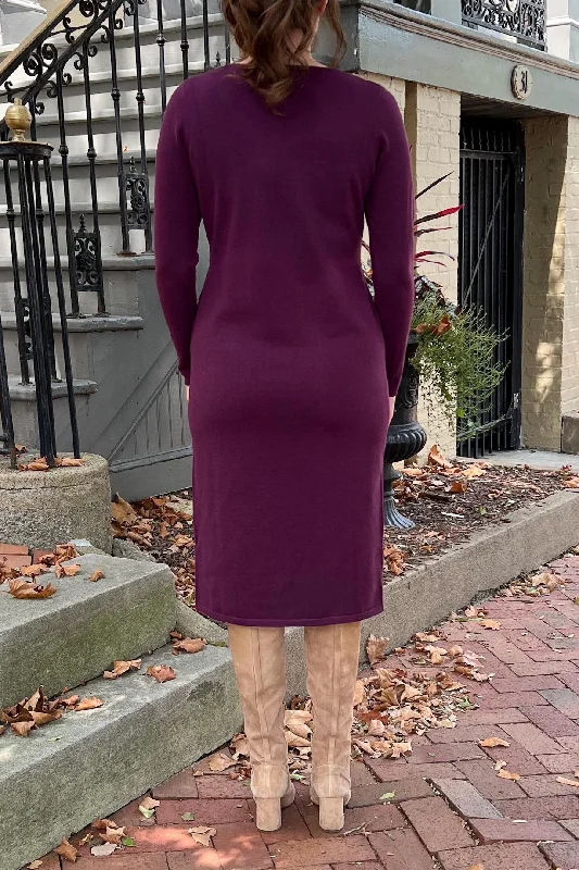 THE QUINN EVERYDAY SCOOP NECK SWEATER DRESS IN DK PURPLE