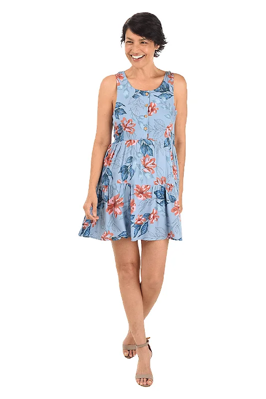 Periwinkle Hibiscus Tiered Sleeveless Dress