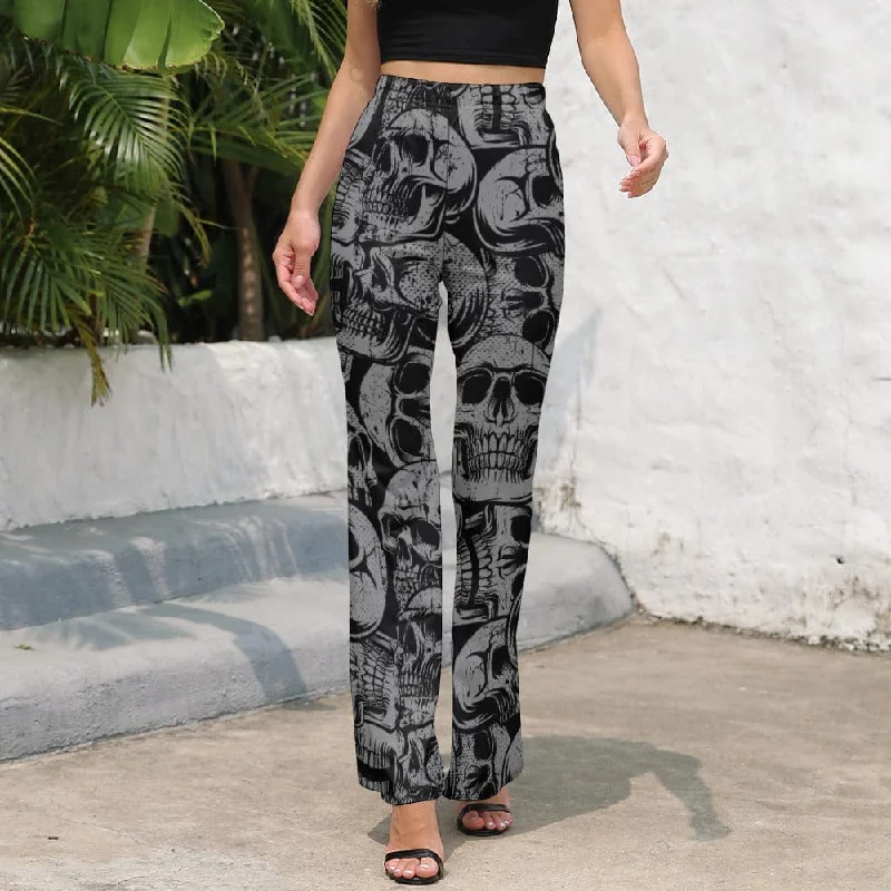 Women's Black Skulls Casual Flared Pants