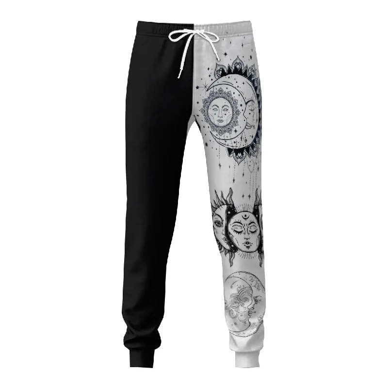 Women's Casual Black White Gothic Print Elastic Waist Pocket Wide Leg Pants