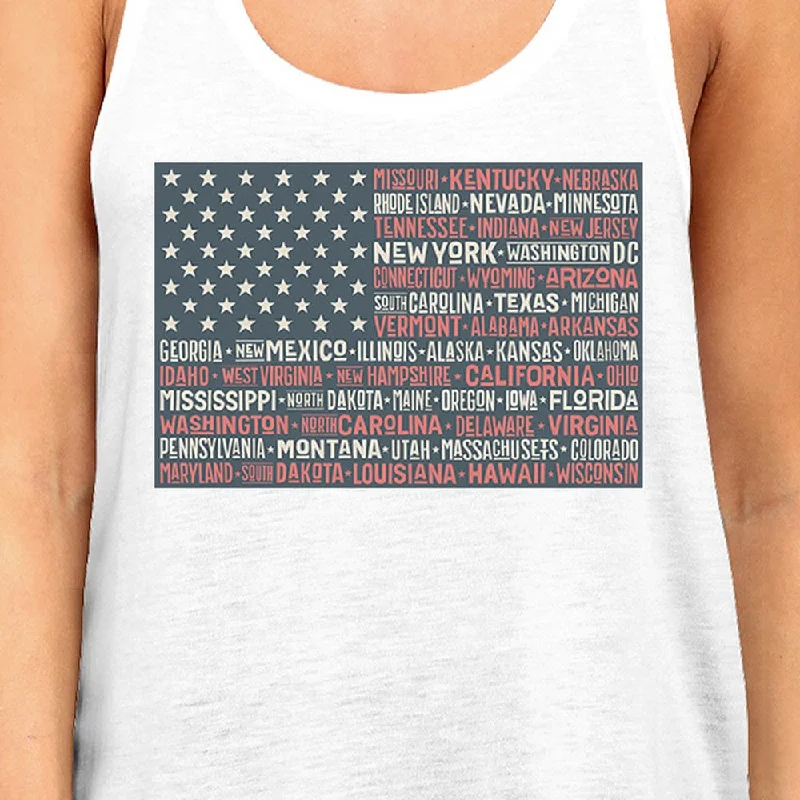 50 States Us Flag Womens White Tanks Funny 4th Of July Outfit Idea