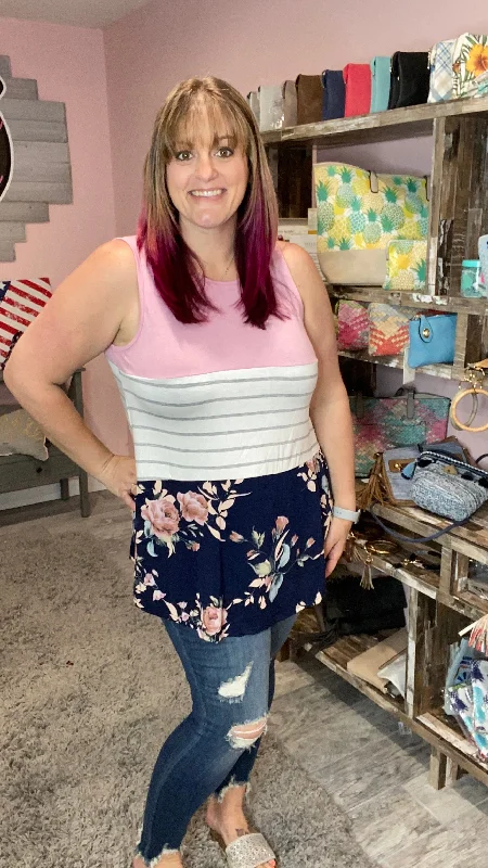 Color Block Floral Tank