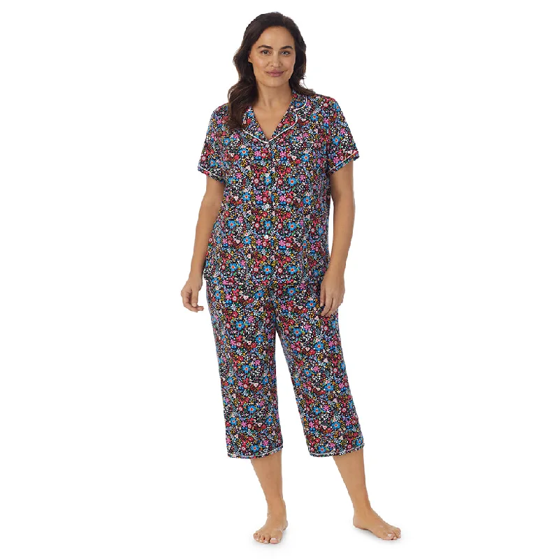 Cotton-Blend Short Sleeve Notch Collar 2-Pc Pajama Set PLUS