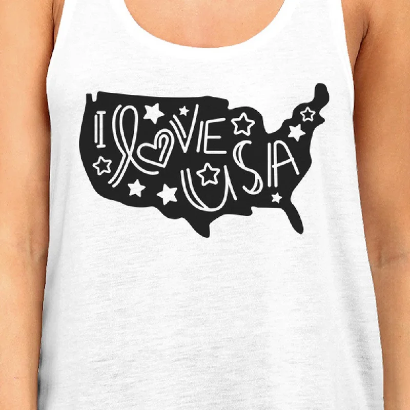 I Love USA Map Cute Womens Sleeveless Top Cute Fourth Of July Tanks