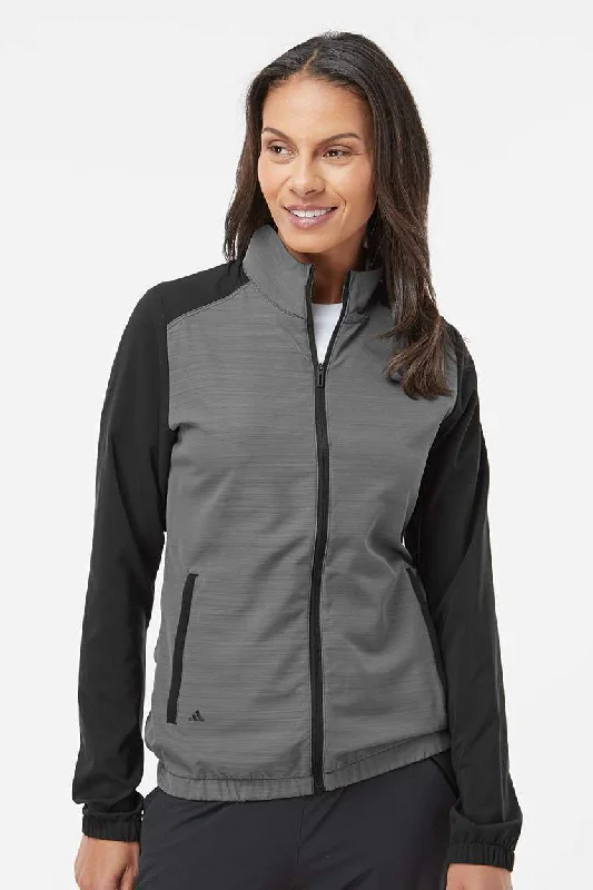 Adidas Womens Colorblock Water Resistant Full Zip Windshirt Jacket - Black/Heather Black - NEW