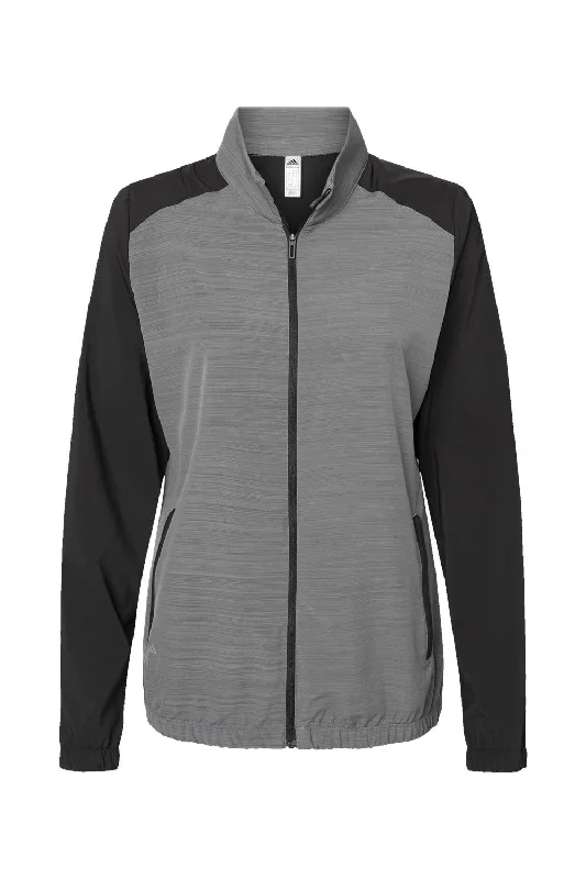 Adidas Womens Colorblock Water Resistant Full Zip Windshirt Jacket - Black/Heather Black - NEW