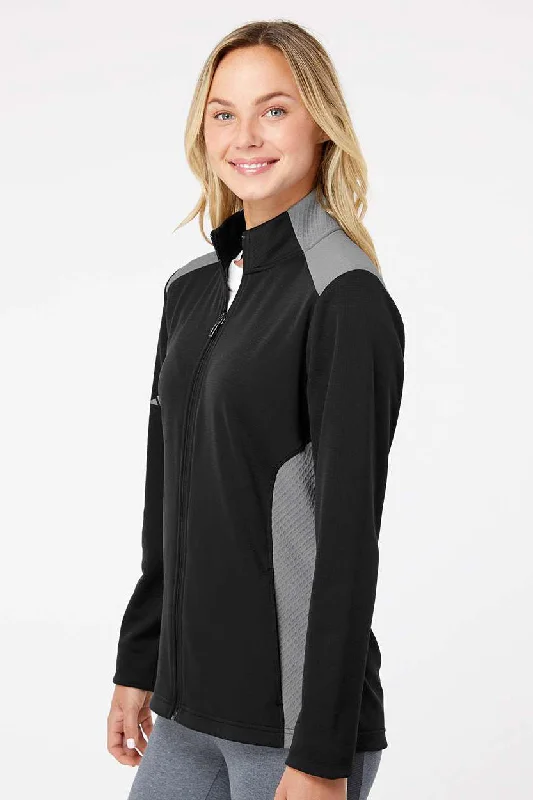 Adidas Womens Textured Mixed Media Full Zip Jacket - Black/Grey - NEW