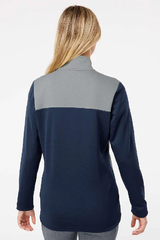 Adidas Womens Textured Mixed Media Full Zip Jacket - Collegiate Navy Blue/Grey - NEW