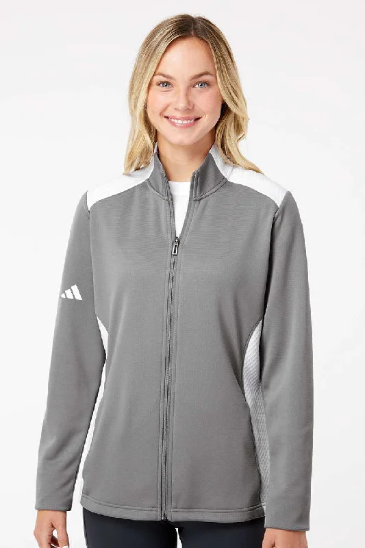 Adidas Womens Textured Mixed Media Full Zip Jacket - Grey/White - NEW