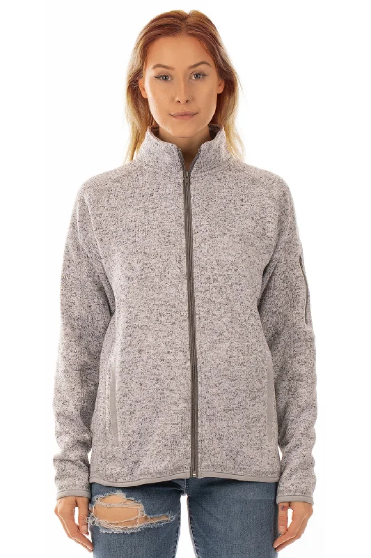 Burnside Womens Sweater Knit Full Zip Jacket - Heather Grey - NEW