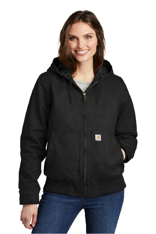 Carhartt Womens Active Washed Duck Full Zip Hooded Jacket - Black