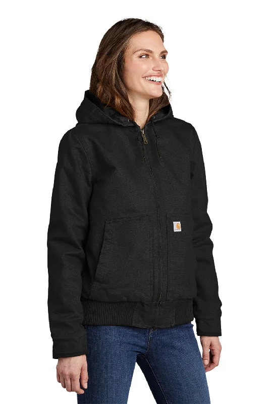 Carhartt Womens Active Washed Duck Full Zip Hooded Jacket - Black