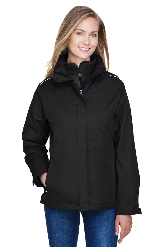 Core 365 Womens Region 3-in-1 Water Resistant Full Zip Hooded Jacket - Black