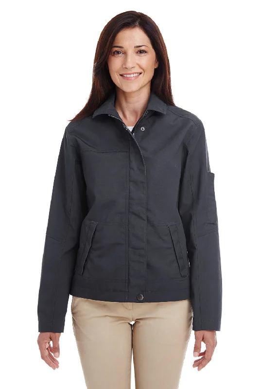 Harriton Womens Auxiliary Water Resistant Canvas Full Zip Jacket - Dark Charcoal Grey