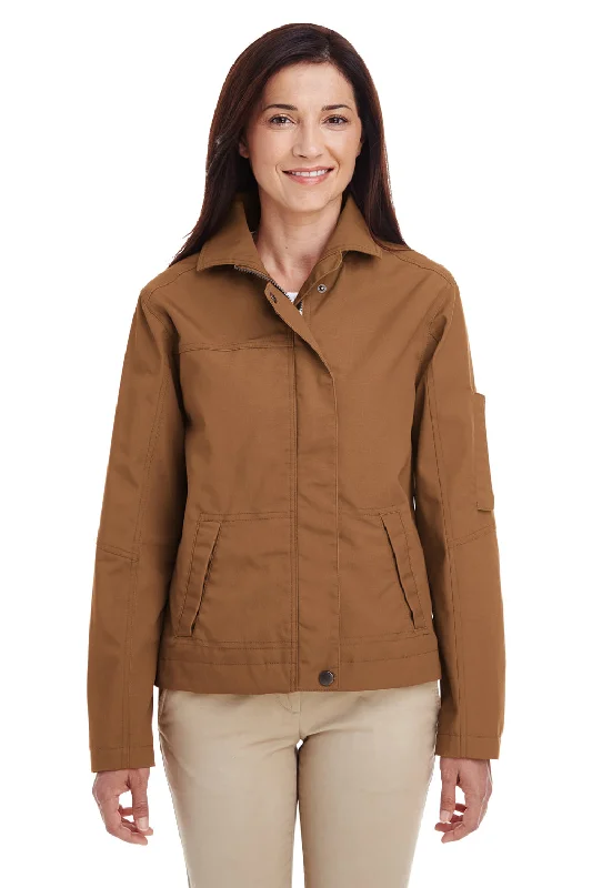 Harriton Womens Auxiliary Water Resistant Canvas Full Zip Jacket - Duck Brown