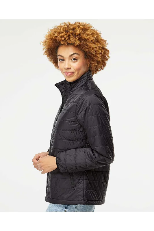 Independent Trading Co. Womens Wind & Water Resistant Full Zip Puffer Jacket - Black - NEW