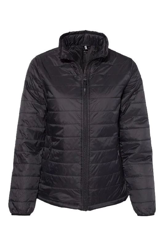 Independent Trading Co. Womens Wind & Water Resistant Full Zip Puffer Jacket - Black - NEW