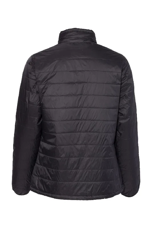 Independent Trading Co. Womens Wind & Water Resistant Full Zip Puffer Jacket - Black - NEW