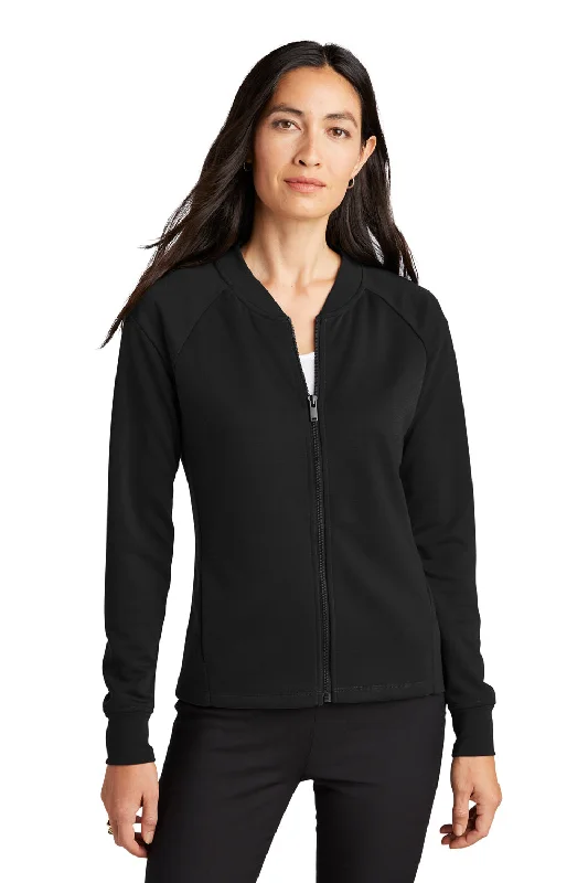 Mercer+Mettle Womens Double Knit Full Zip Bomber Jacket - Deep Black