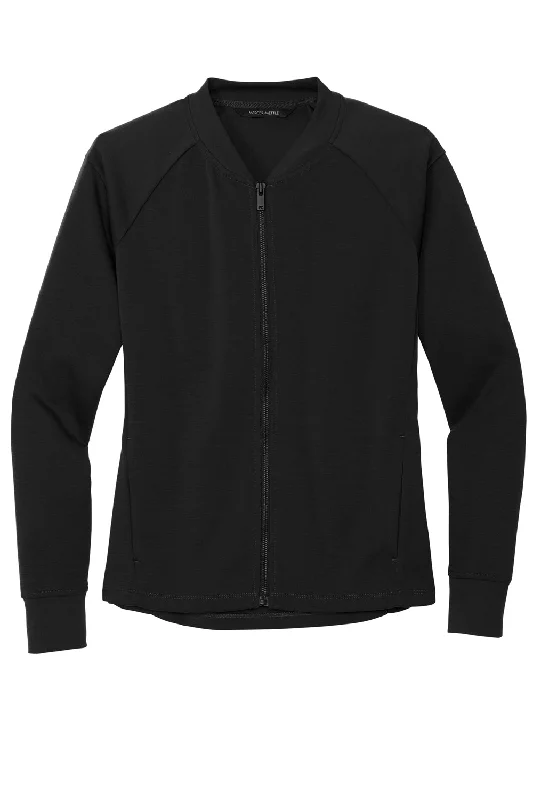 Mercer+Mettle Womens Double Knit Full Zip Bomber Jacket - Deep Black