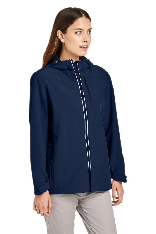 Nautica Womens Wavestorm Wind & Water Resistant Full Zip Hooded Jacket - Navy Blue