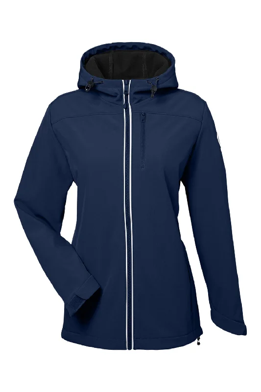 Nautica Womens Wavestorm Wind & Water Resistant Full Zip Hooded Jacket - Navy Blue