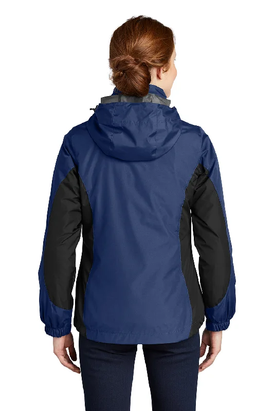 Port Authority Womens 3-in-1 Wind & Water Resistant Full Zip Hooded Jacket - Admiral Blue/Black/Magnet Grey