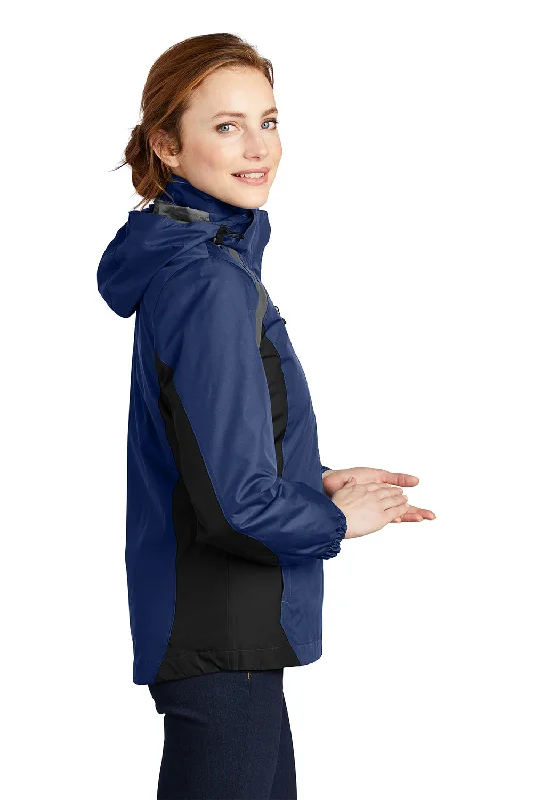 Port Authority Womens 3-in-1 Wind & Water Resistant Full Zip Hooded Jacket - Admiral Blue/Black/Magnet Grey