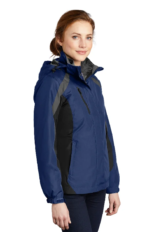 Port Authority Womens 3-in-1 Wind & Water Resistant Full Zip Hooded Jacket - Admiral Blue/Black/Magnet Grey