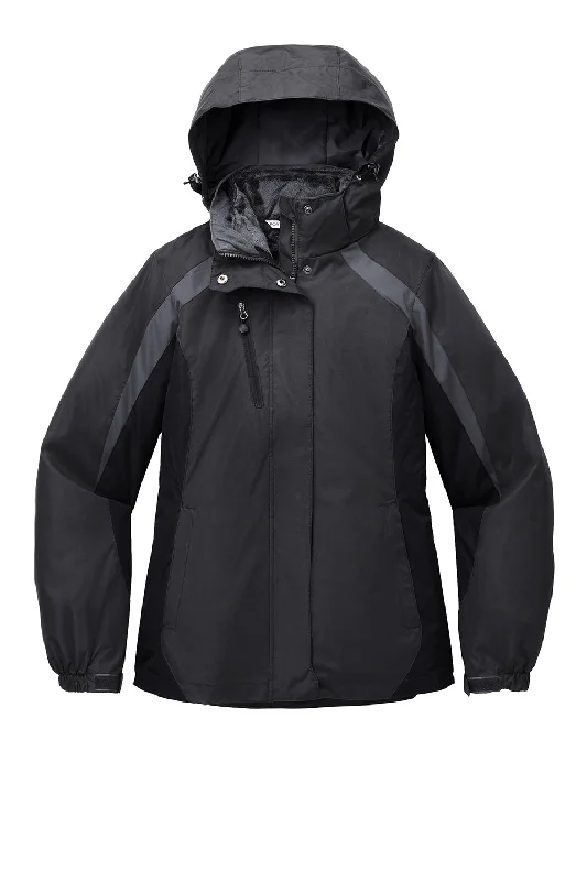 Port Authority Womens 3-in-1 Wind & Water Resistant Full Zip Hooded Jacket - Black/Magnet Grey