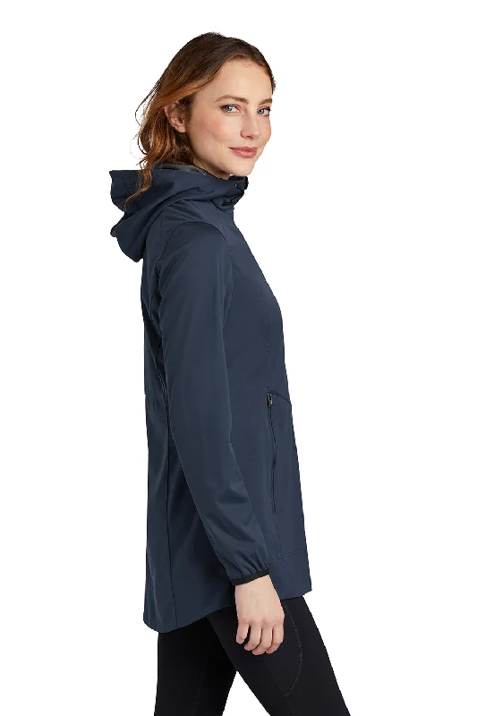 Port Authority Womens Active Wind & Water Resistant Full Zip Hooded Jacket - Dress Navy Blue