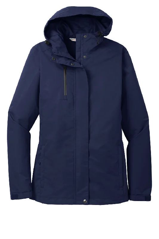 Port Authority Womens All Conditions Waterproof Full Zip Hooded Jacket - True Navy Blue