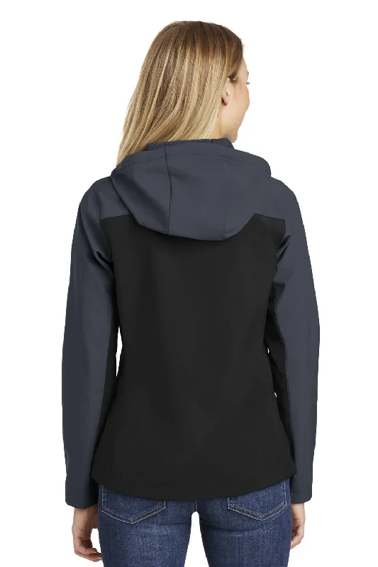 Port Authority Womens Core Wind & Water Resistant Full Zip Hooded Jacket - Black/Battleship Grey