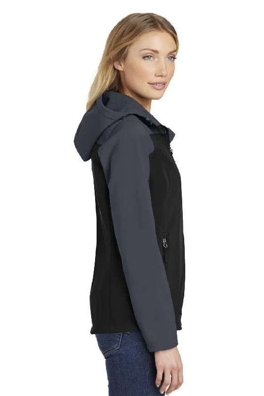 Port Authority Womens Core Wind & Water Resistant Full Zip Hooded Jacket - Black/Battleship Grey