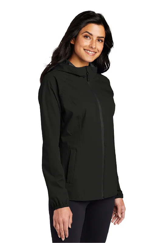 Port Authority Womens Essential Waterproof Full Zip Hooded Rain Jacket - Deep Black