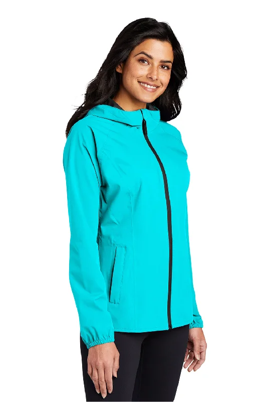 Port Authority Womens Essential Waterproof Full Zip Hooded Rain Jacket - Light Cyan Blue