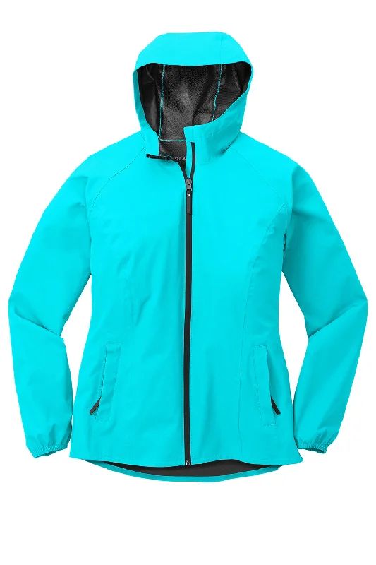 Port Authority Womens Essential Waterproof Full Zip Hooded Rain Jacket - Light Cyan Blue