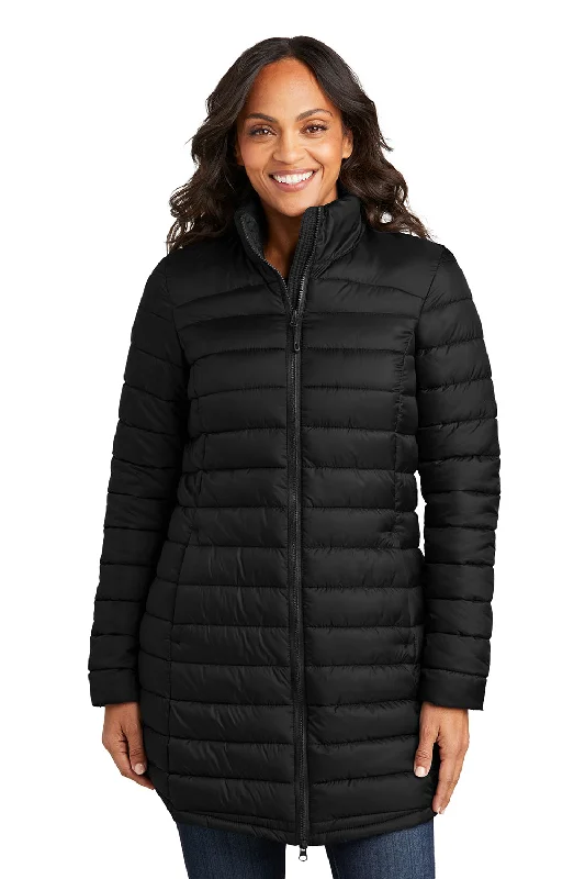 Port Authority Womens Horizon Water Resistant Full Zip Long Puffy Jacket - Deep Black