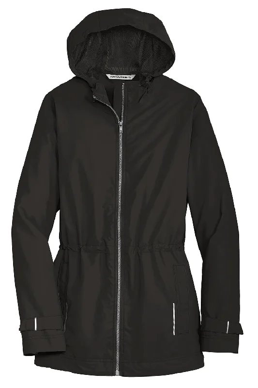 Port Authority Womens Northwest Slicker Waterproof Full Zip Hooded Jacket - Black