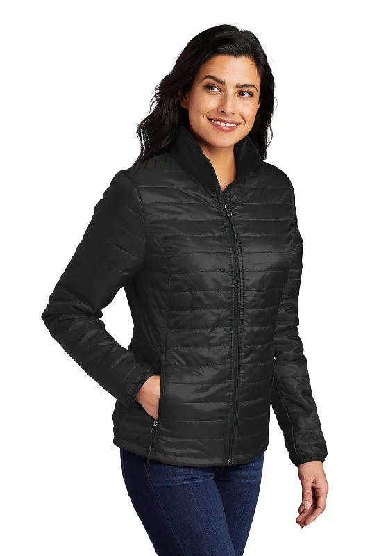 Port Authority Womens Water Resistant Packable Puffy Full Zip Jacket - Deep Black