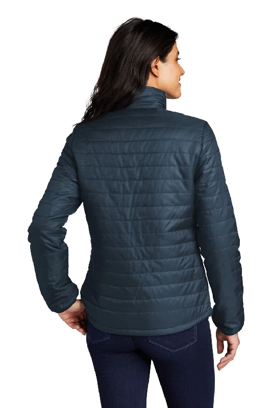 Port Authority Womens Water Resistant Packable Puffy Full Zip Jacket - Regatta Blue/River Navy Blue