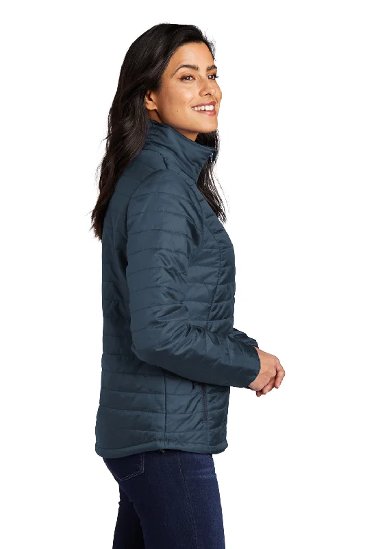 Port Authority Womens Water Resistant Packable Puffy Full Zip Jacket - Regatta Blue/River Navy Blue