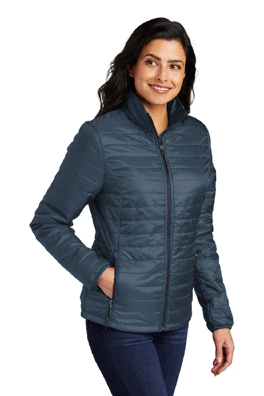 Port Authority Womens Water Resistant Packable Puffy Full Zip Jacket - Regatta Blue/River Navy Blue