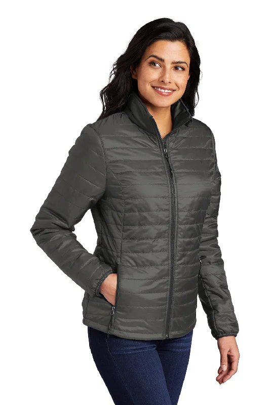 Port Authority Womens Water Resistant Packable Puffy Full Zip Jacket - Sterling Grey/Graphite Grey