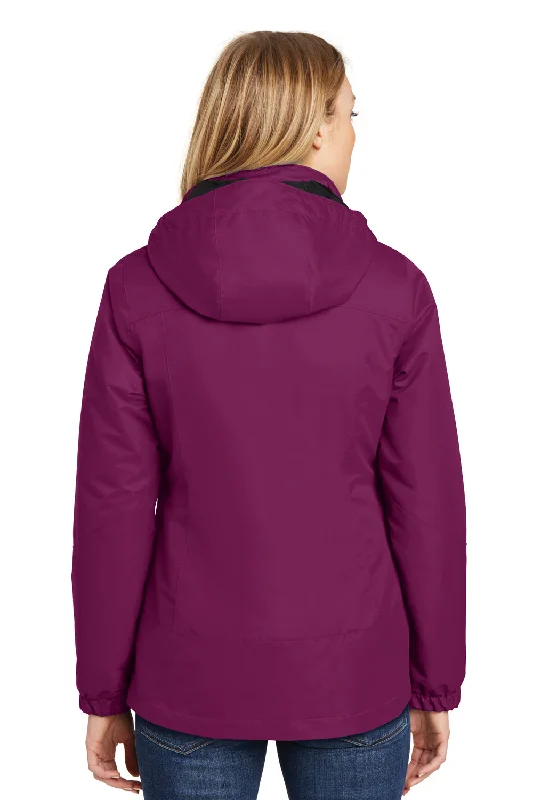 Port Authority Womens Vortex 3-in-1 Waterproof Full Zip Hooded Jacket - Very Berry Purple/Black