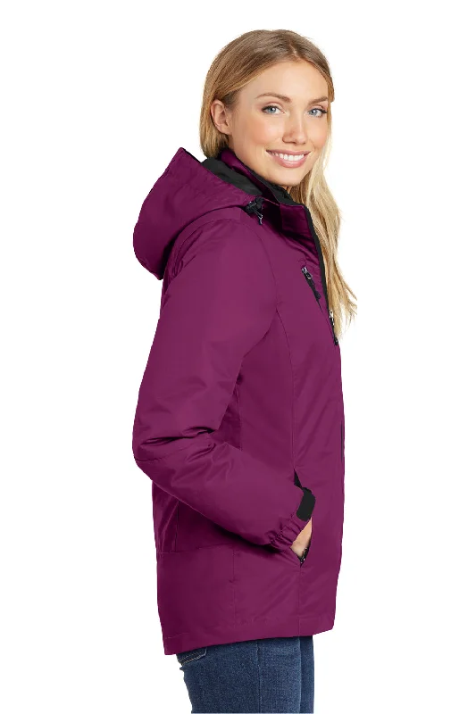 Port Authority Womens Vortex 3-in-1 Waterproof Full Zip Hooded Jacket - Very Berry Purple/Black