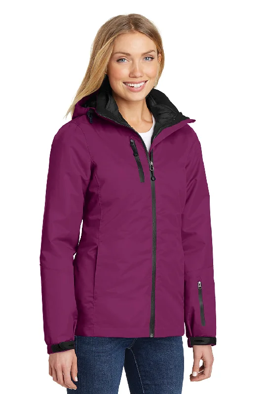 Port Authority Womens Vortex 3-in-1 Waterproof Full Zip Hooded Jacket - Very Berry Purple/Black